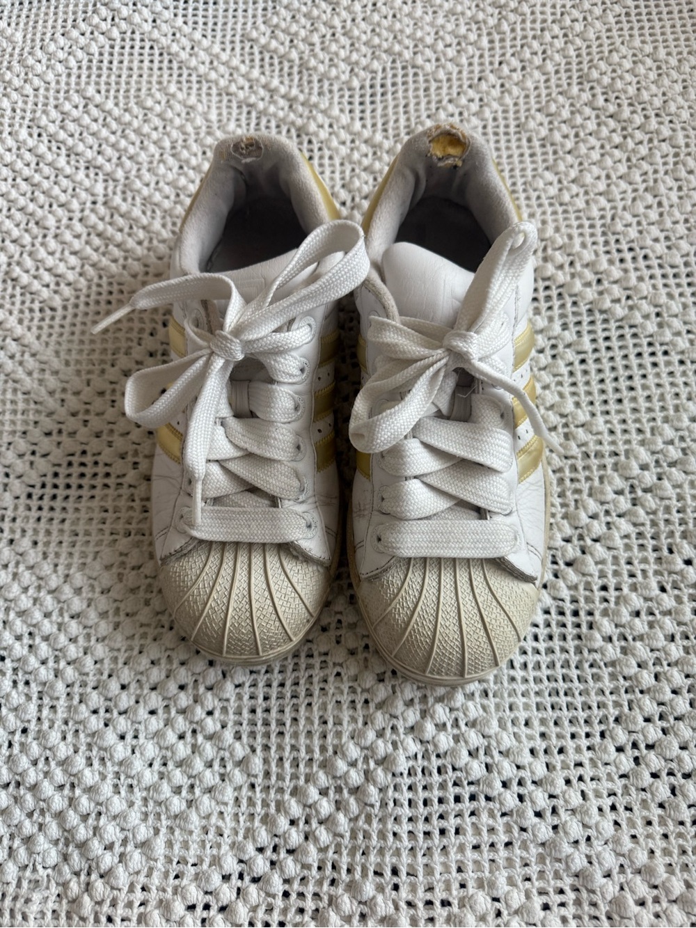 adidas White and Gold Athletic Sneakers